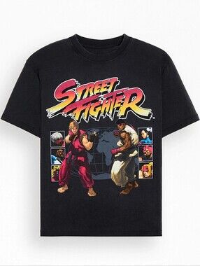 Street Fighter KO T-Shirt, Large, Black Washed